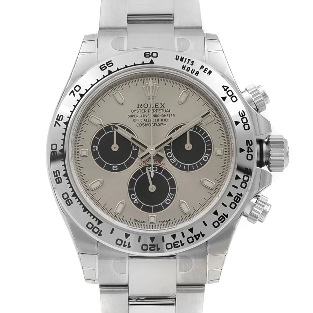 Up Close Front Facing Picture Of Rolex 116509-0072 White Gold Watch Unworn Condition