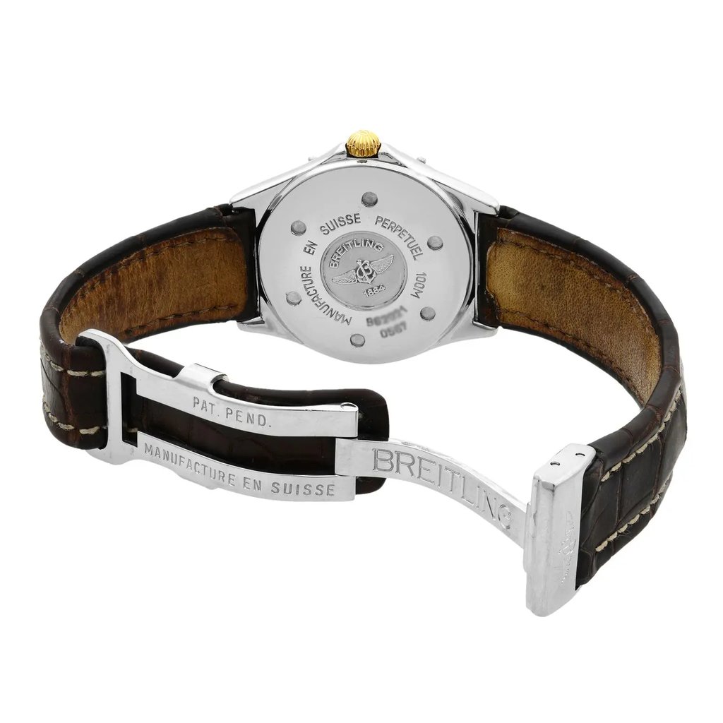 Back View Of {Caseback} Back Case And Open Leather Band Of Breitling B62021 Watch Pre Owned Condition