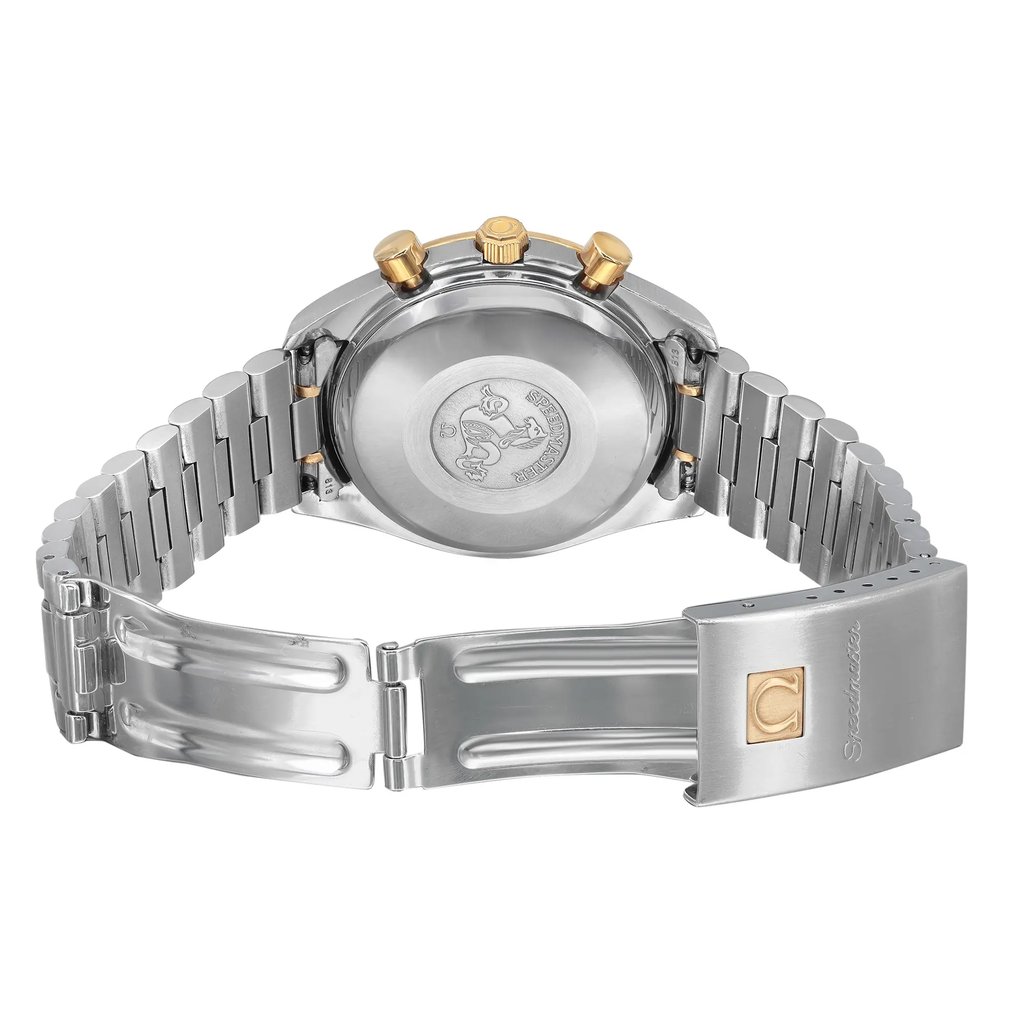 Back View Of Solid Back Case And Open Stainless Steel,Gold Band Of OMEGA 3311.10.00 Watch Pre Owned Condition