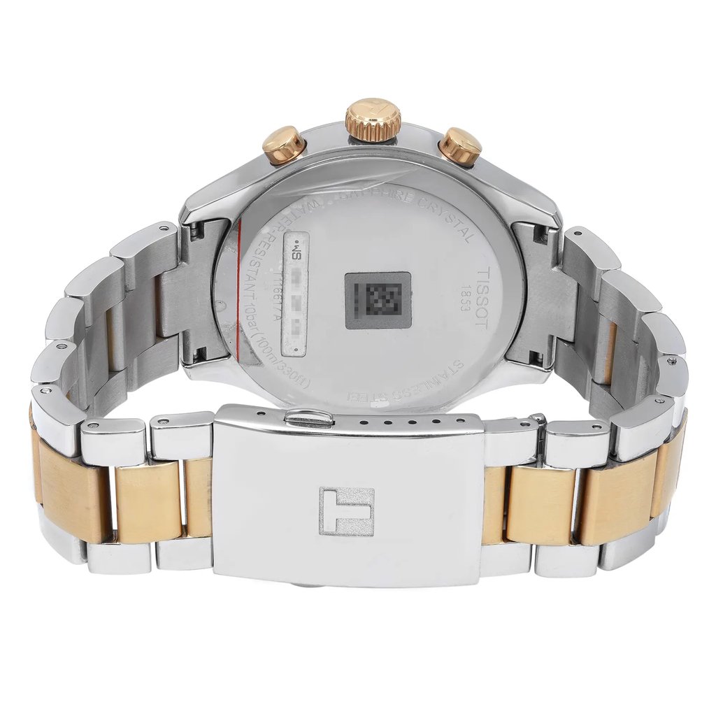 Back View Of Snap Back Case And Closed Stainless Steel Band Of Tissot T116.617.22.041.00 Watch Pre Owned Condition