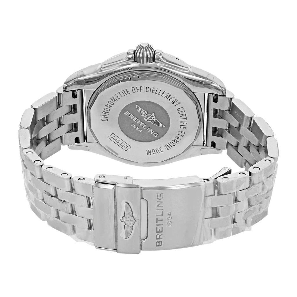 Back View Of {Caseback} Back Case And Closed Stainless Steel Band Of Breitling A45320B9/BD42-375A Watch Display Model Condition