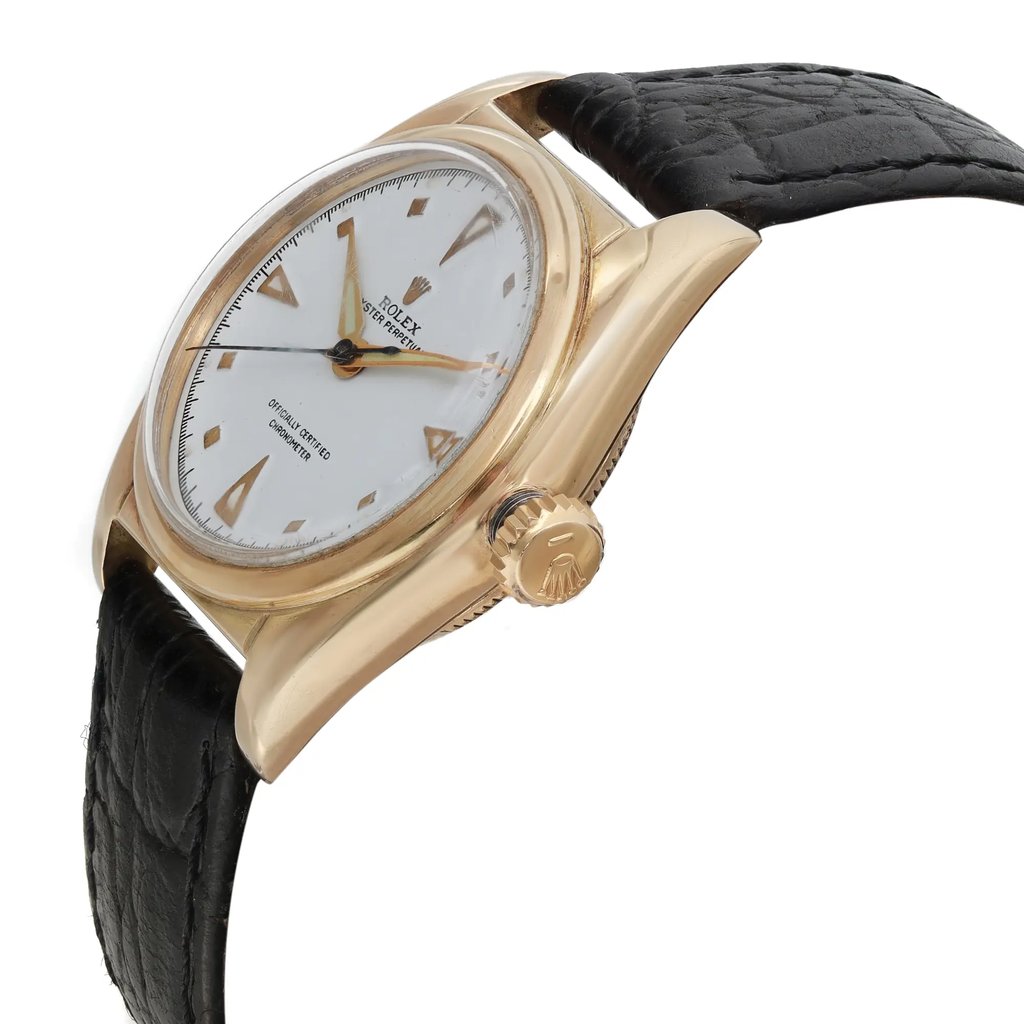 View Of Crown Facing Side Of Rolex 5050 Gold 18kt Watch Pre Owned Condition