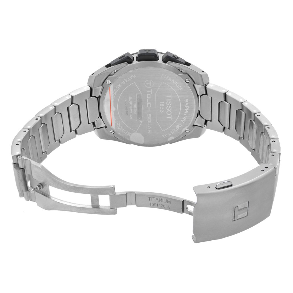 Back View Of Screwback Back Case And Open Titanium Band Of Tissot T091.420.44.051.00 Watch Display Model Condition