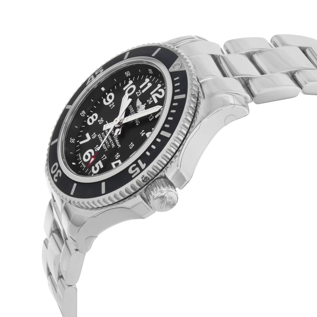 View Of Crown Facing Side Of Breitling 36 A17312C9/BD91-179A Stainless Steel Watch Display Model Condition