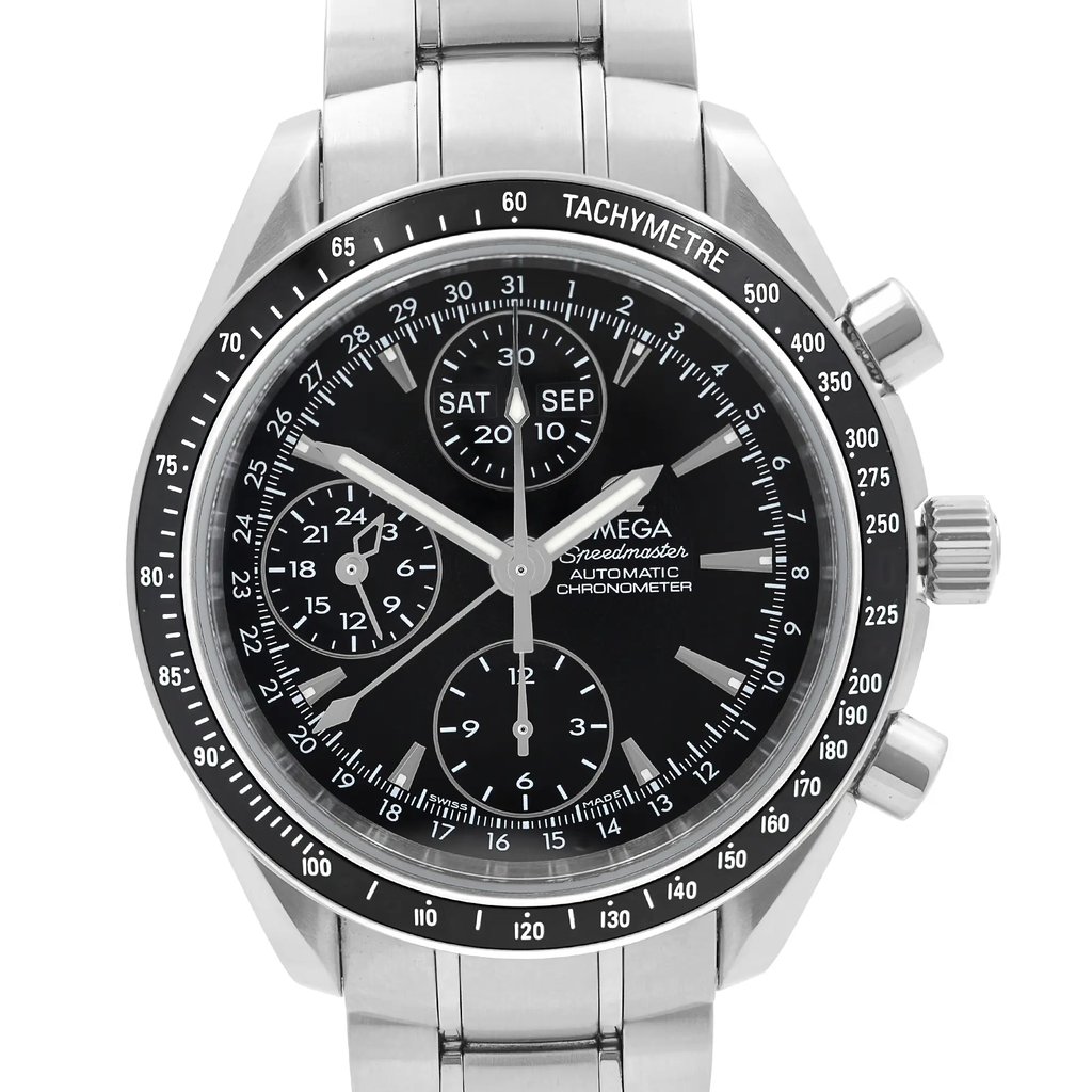Up Close Front Facing Picture Of OMEGA 3220.50.00 Stainless Steel Watch Pre Owned Condition