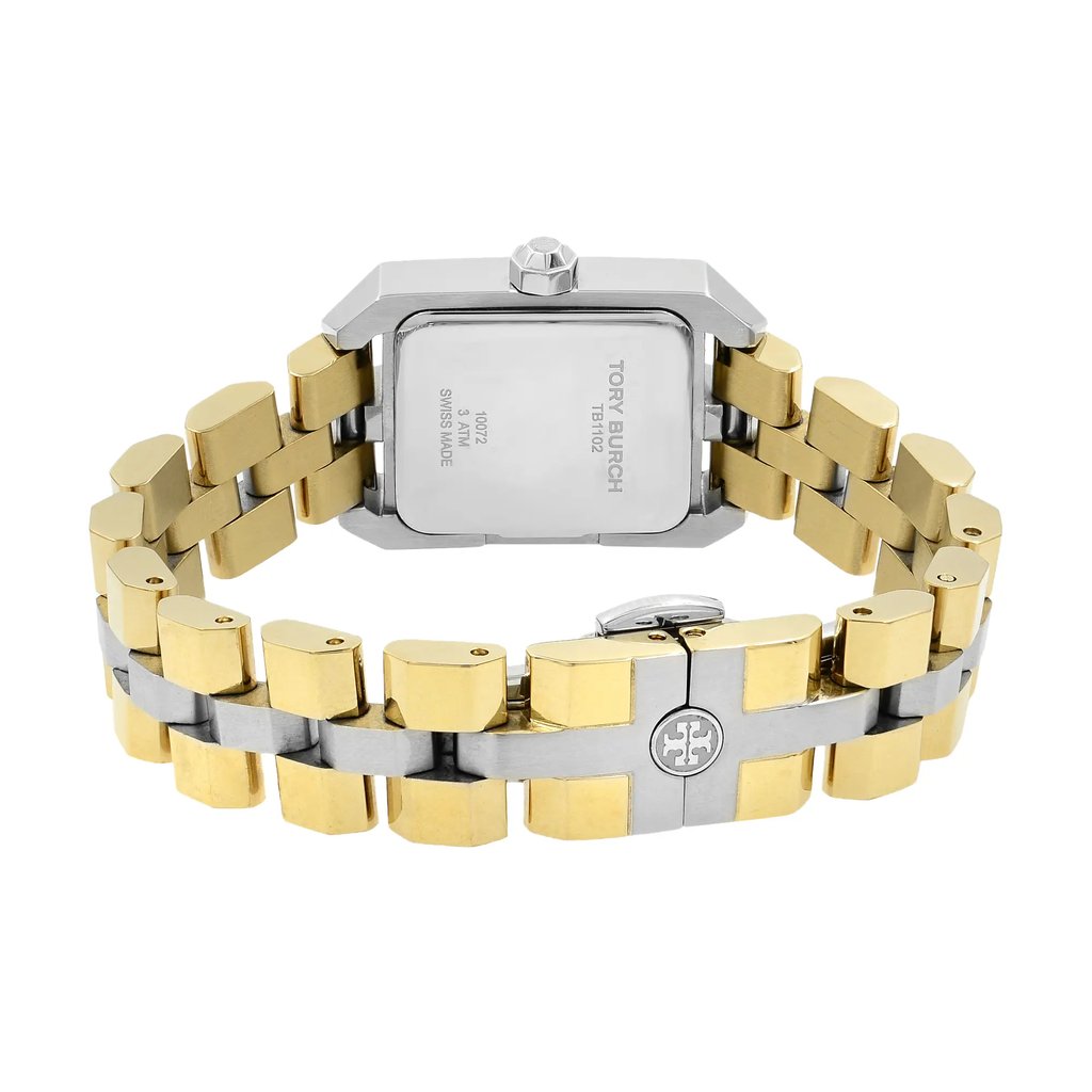 Back View Of {Caseback} Back Case And Closed Stainless Steel Band Of Tory Burch TB1102 Watch Pre Owned Condition