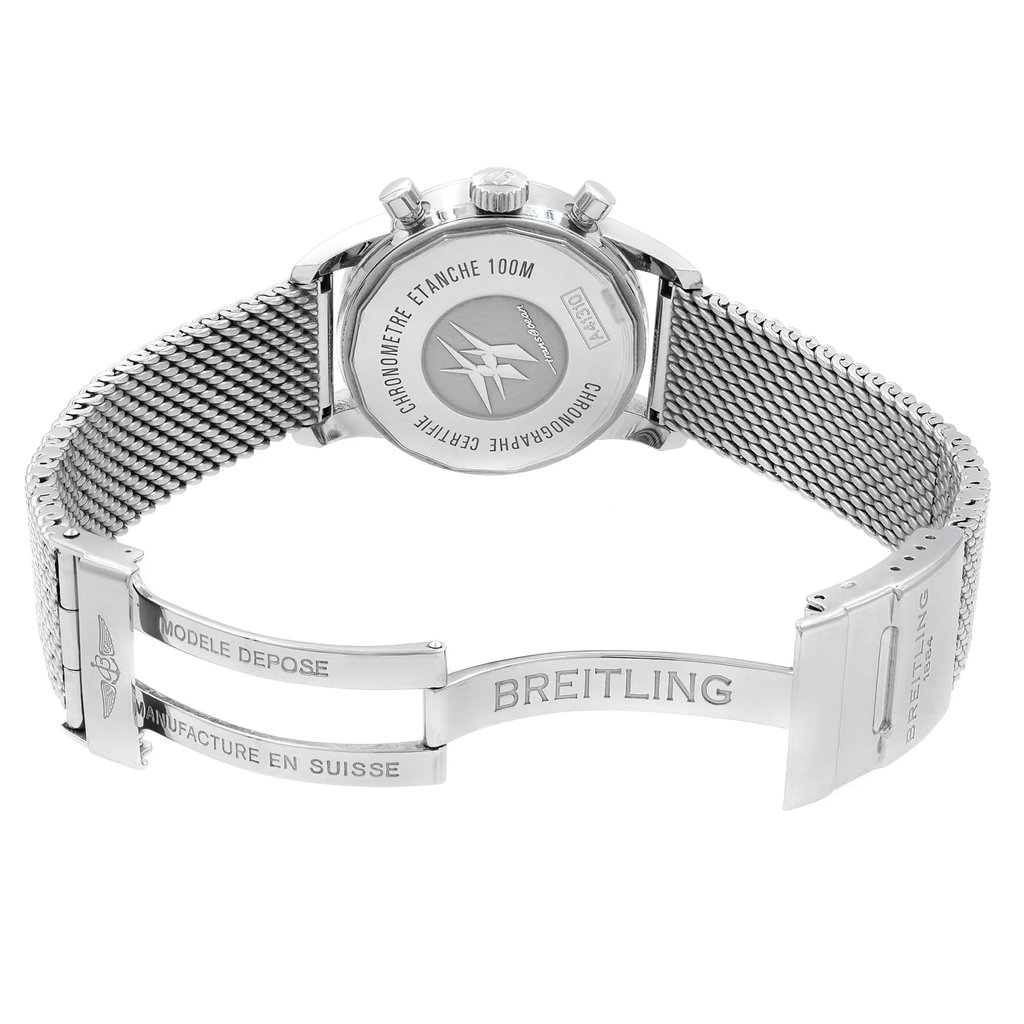 Back View Of {Caseback} Back Case And Open Stainless Steel Band Of Breitling A4131012/G757-171A Watch Display Model Condition