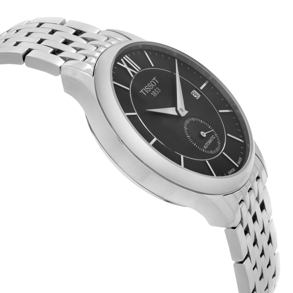 View Of Opposite Crown Facing Side Of Tissot T063.428.11.058.00 Stainless Steel Watch Display Model Condition