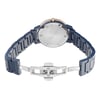 An image of a wristwatch displaying the back view with an open clasp. The watch is positioned centrally, showing the back case and bracelet links clearly. The angle highlights the metallic finish and the engraved details on the back. The watch is a display model, photographed at a close distance to capture the intricate design of the clasp and bracelet.