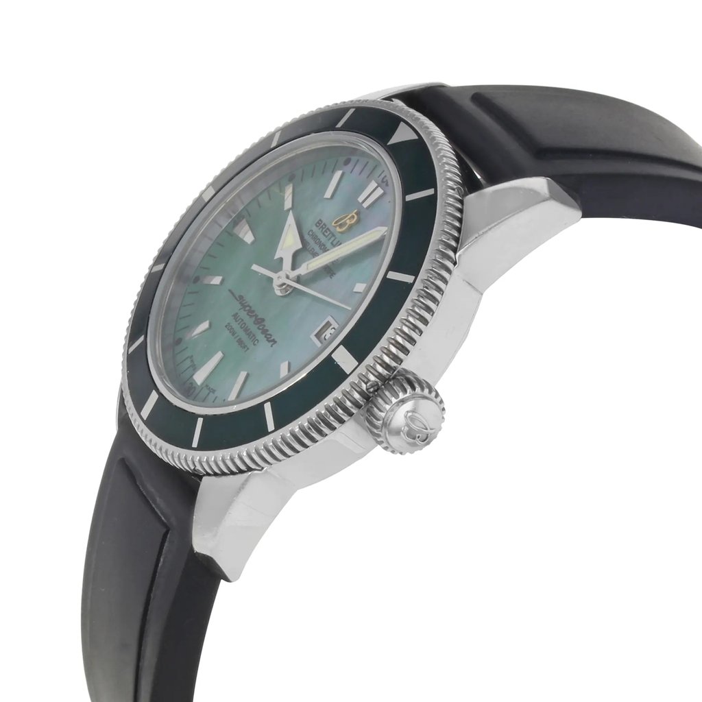 View Of Crown Facing Side Of Breitling a17321 Stainless Steel Watch Pre Owned Condition