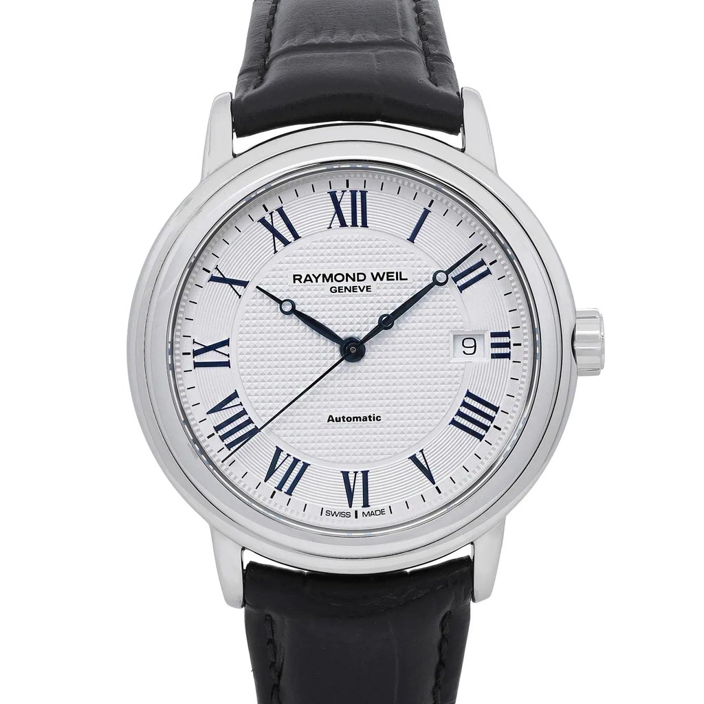 Up Close Front Facing Picture Of RAYMOND WEIL 2837-STC-00658 Stainless Steel Watch Pre Owned Condition