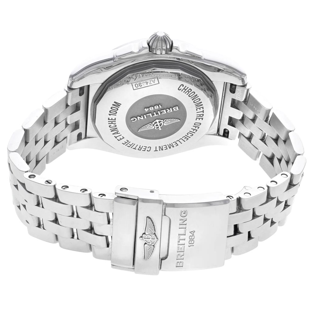 Back View Of {Caseback} Back Case And Closed Stainless Steel Band Of Breitling A7433053/BE08-376A Watch Display Model Condition