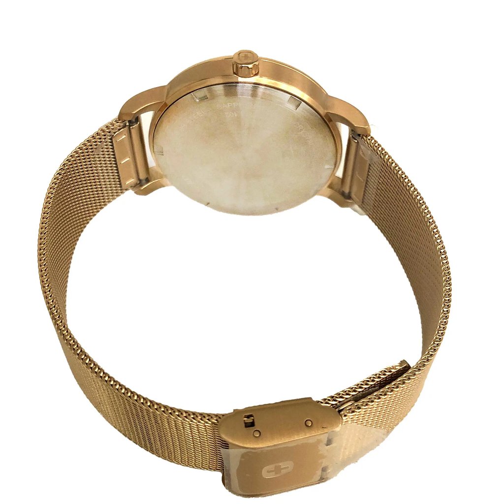 Back View Of Screwback Back Case And Closed Stainless Steel Band Of Wenger 01.1721.102 Watch New With Defects Condition