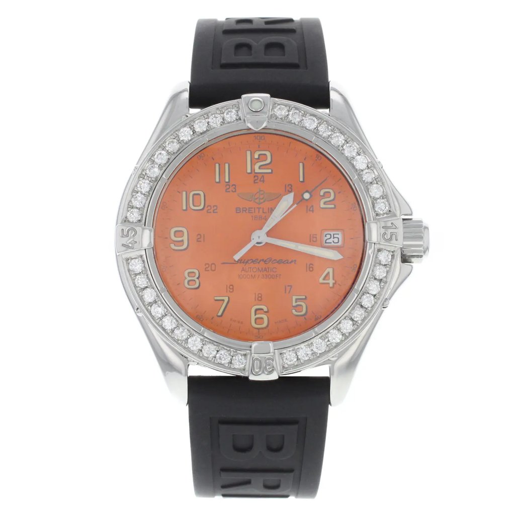 Front Full View Of Breitling A1736006/O506 Stainless Steel Watch Pre Owned Condition {Product Condition}