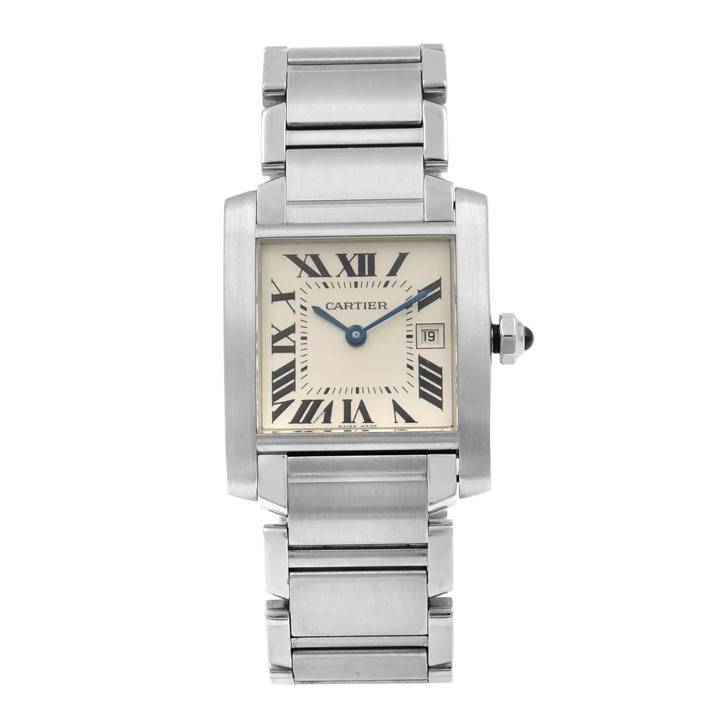 Front Full View Of Cartier W51011Q3 Stainless Steel Watch Pre Owned Condition {Product Condition}