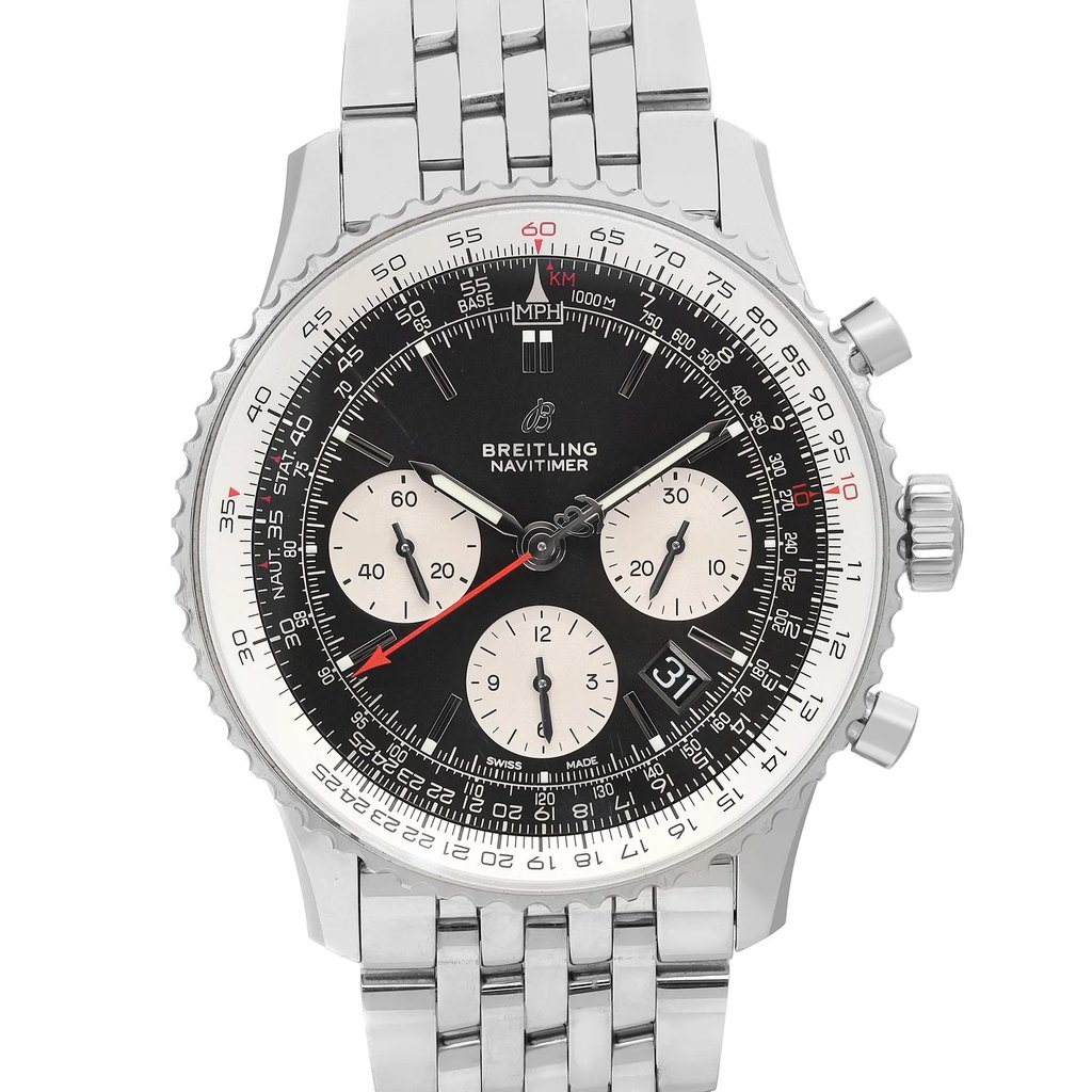 Up Close Front Facing Picture Of Breitling AB0121211B1A1 Stainless Steel Watch Display Model Condition