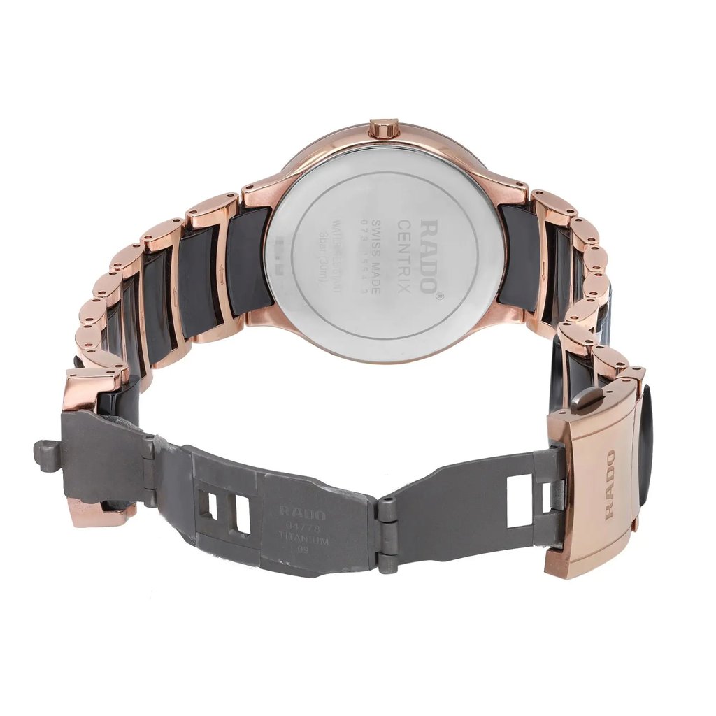 Back View Of Snap Back Case And Open Ceramic,Stainless Steel Band Of Rado R30554712 Watch Pre Owned Condition