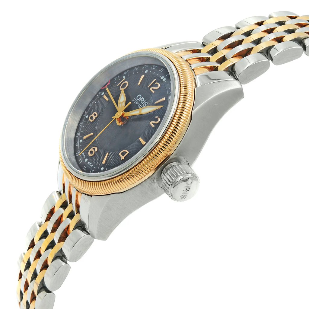 View Of Crown Facing Side Of Oris 594-7680-4334 Stainless Steel Watch Display Model Condition