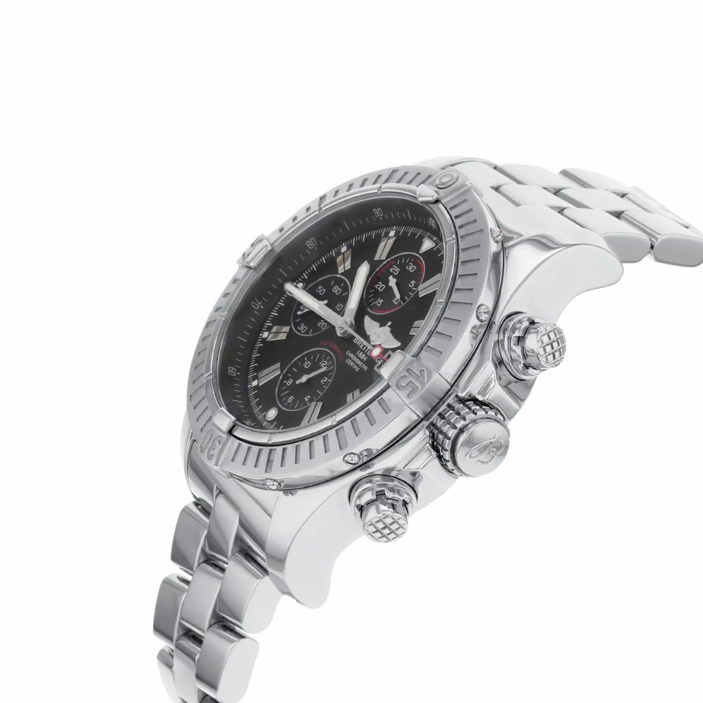 View Of Crown Facing Side Of Breitling A1337011/B907-135A Stainless Steel Watch Pre Owned Condition