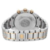 An image of a pre-owned men's OMEGA wristwatch shown from the back view. The watch features a round stainless steel case with a screwback and a stainless steel band. The single fold-over clasp with a push button is prominently displayed in the foreground, showcasing a gold accent. The image is taken at a close angle, focusing on the clasp and case back, which displays an engraved emblem. The watch is in good condition.
