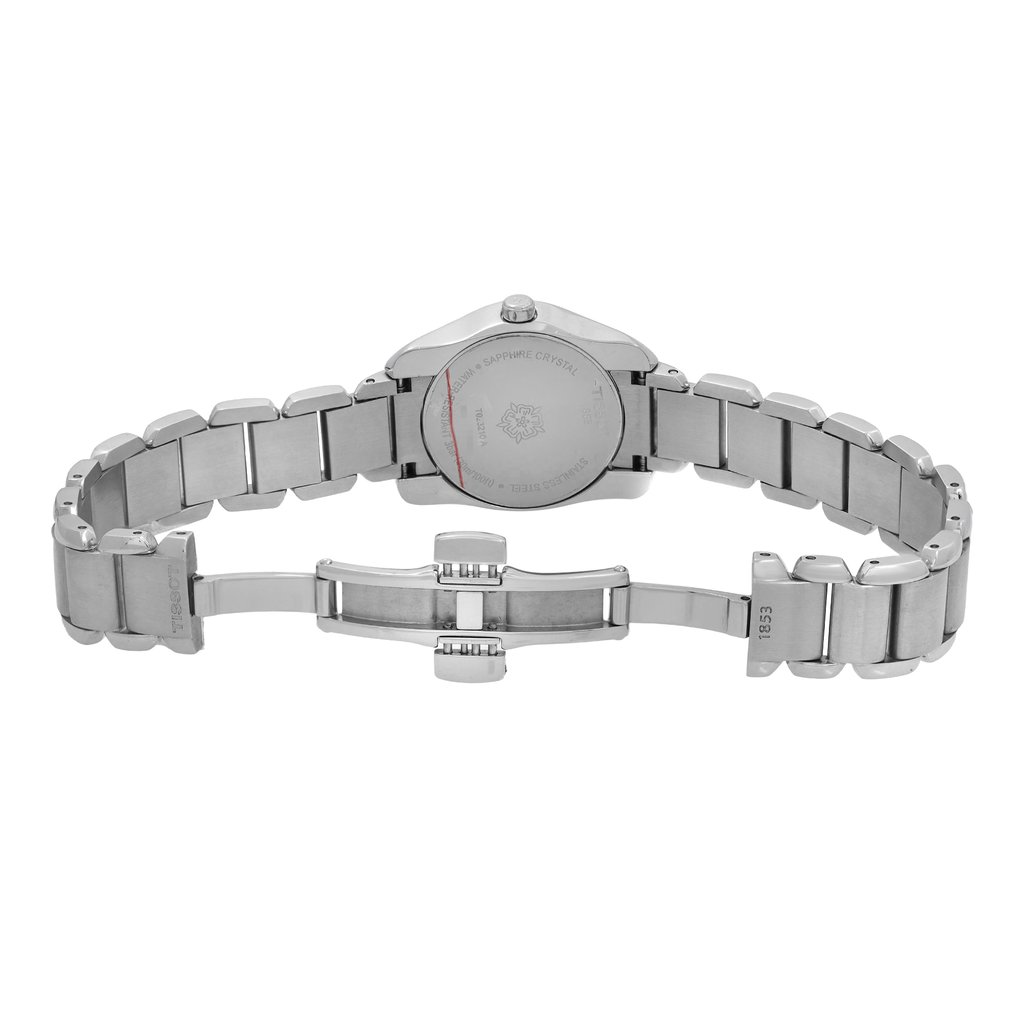 Back View Of Solid Back Case And Open Stainless Steel Band Of Tissot T023.210.11.116.00 Watch Display Model Condition