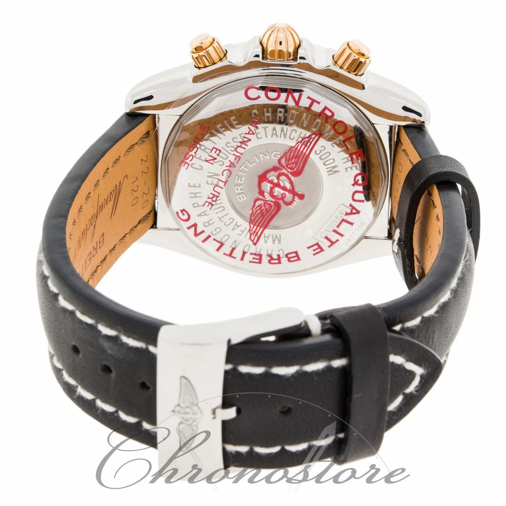 Back View Of {Caseback} Back Case And Closed Leather Band Of Breitling C1335653 Watch Unworn Condition
