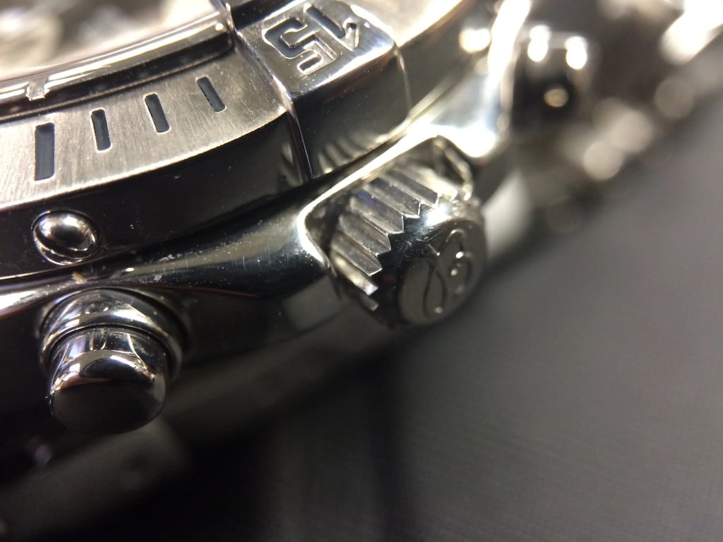Up Close Front Facing Picture Of Breitling Colt Ocean Stainless Steel Watch Pre Owned Condition