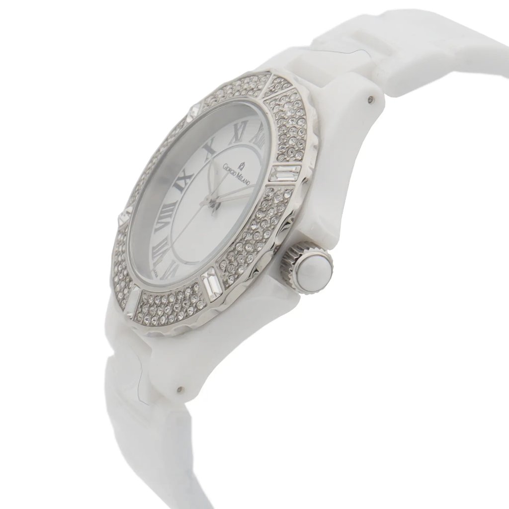 View Of Crown Facing Side Of Giorgio Milano 863CWST01 Stainless Steel Watch Display Model Condition