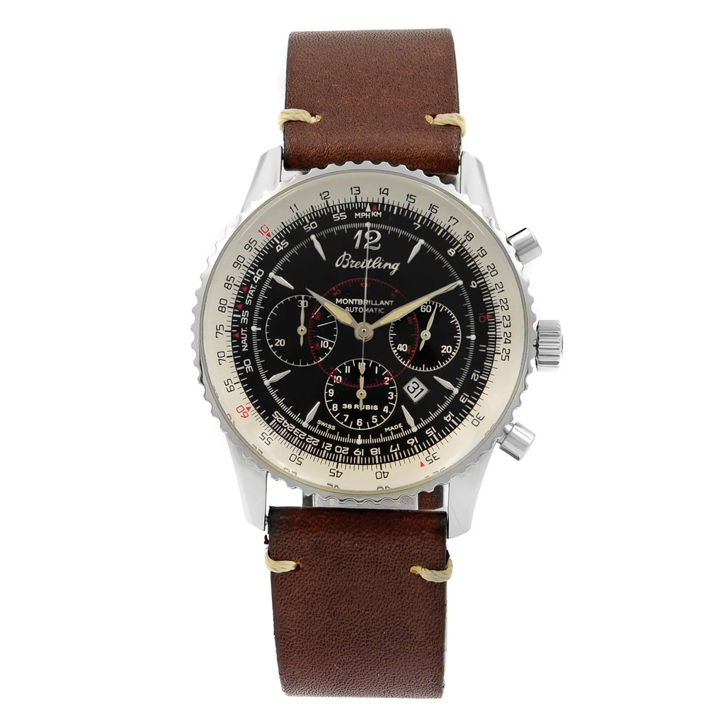 Front Full View Of Breitling A41030 Stainless Steel Watch Pre Owned Condition {Product Condition}