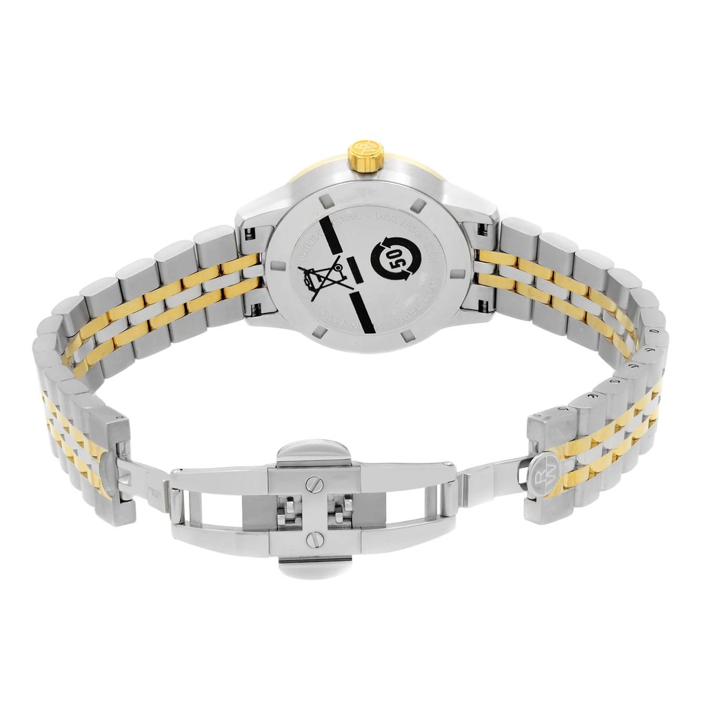 Back View Of Screwback Back Case And Open Stainless Steel Band Of RAYMOND WEIL 5634-STP-97021 Watch Unworn Condition