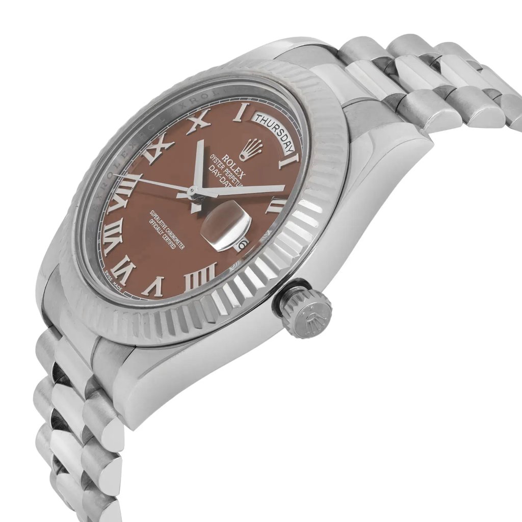 View Of Crown Facing Side Of Rolex 218239 White Gold Watch Pre Owned Condition