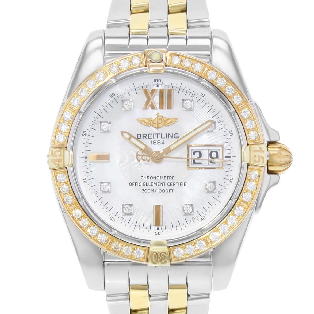 Up Close Front Facing Picture Of Breitling C49350 Stainless Steel Watch Pre Owned Condition
