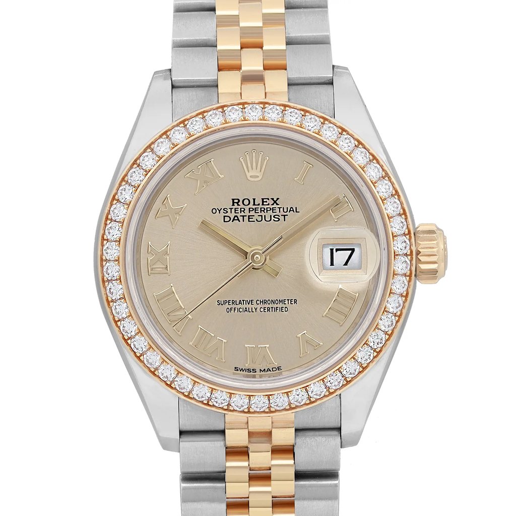 Up Close Front Facing Picture Of Rolex 279383RBR Stainless Steel Watch Pre Owned Condition