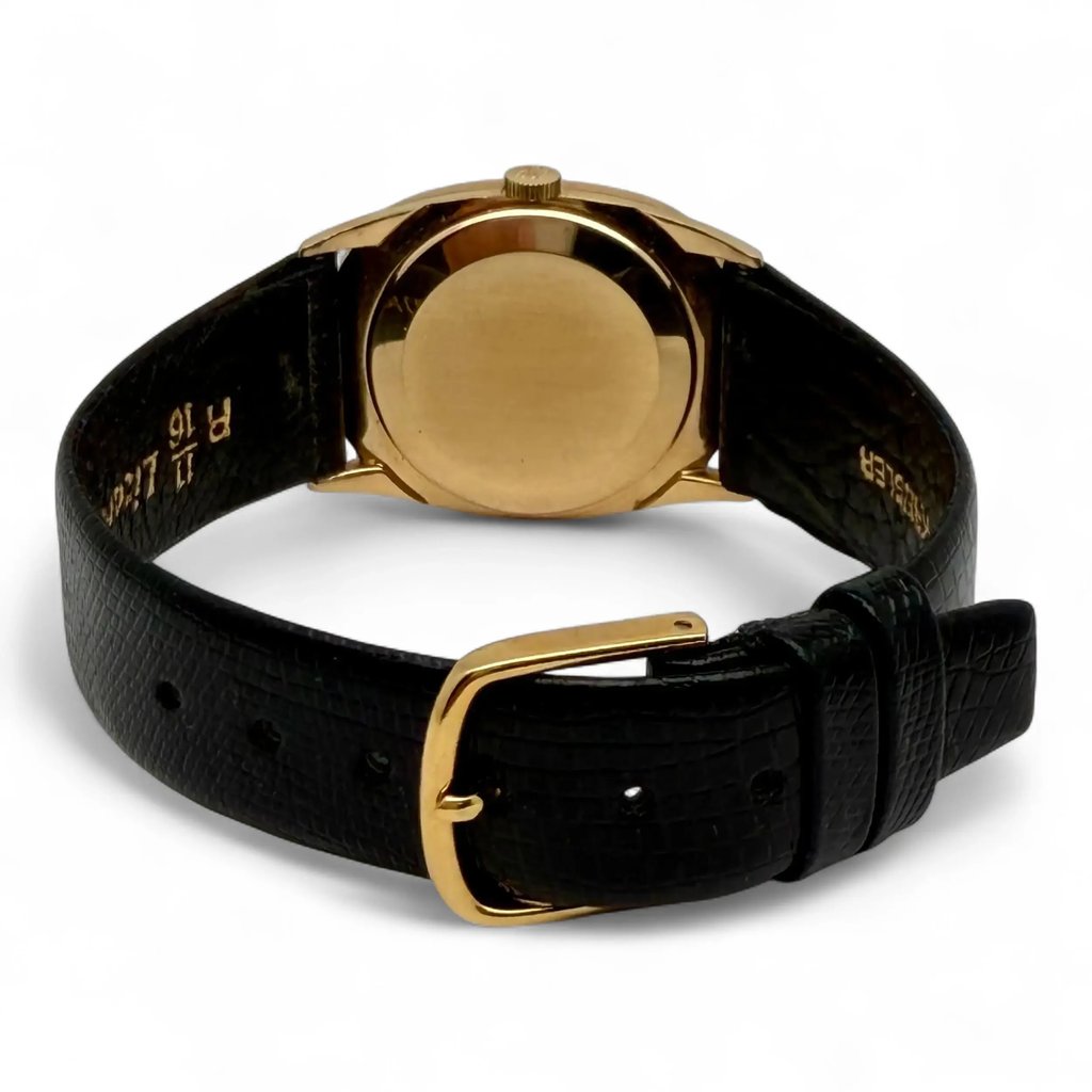 Back View Of Screwback Back Case And Closed Leather Band Of Patek Philippe 3546 Watch Pre Owned Condition