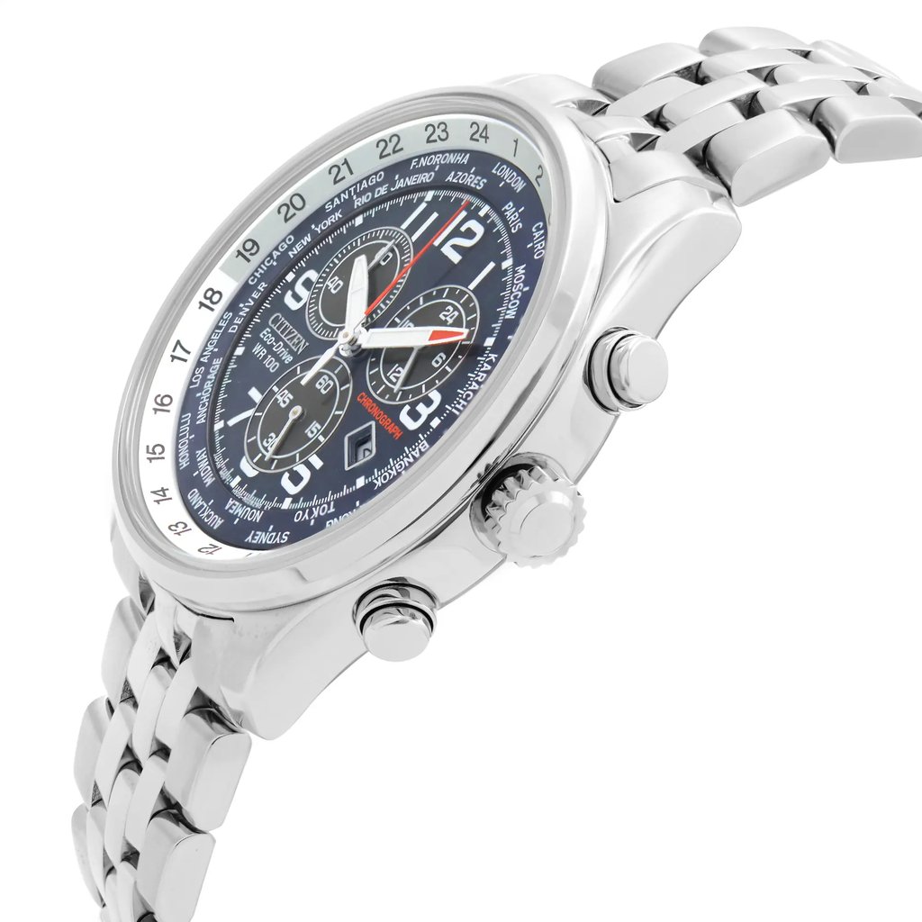 View Of Crown Facing Side Of Citizen AT0361-57L Stainless Steel Watch Pre Owned Condition