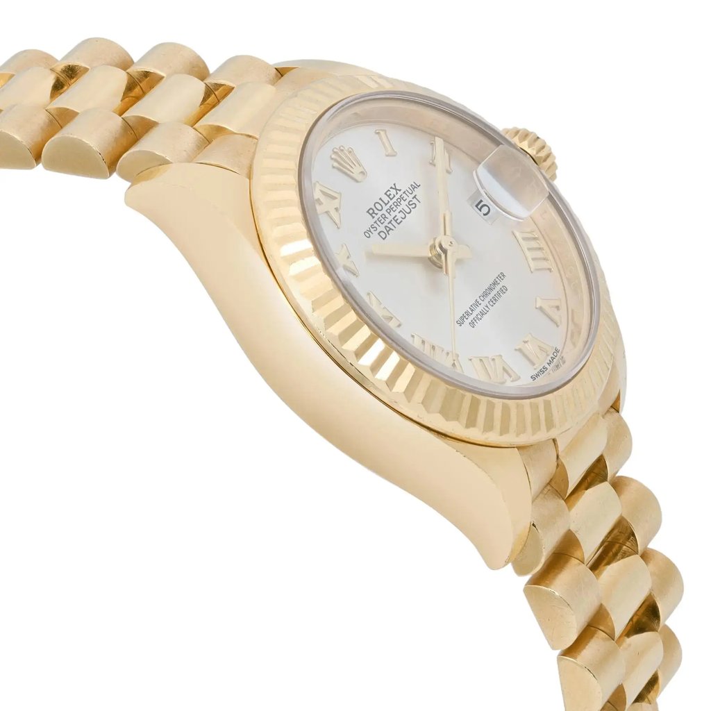View Of Opposite Crown Facing Side Of Rolex 279178 Yellow Gold Watch Pre Owned Condition