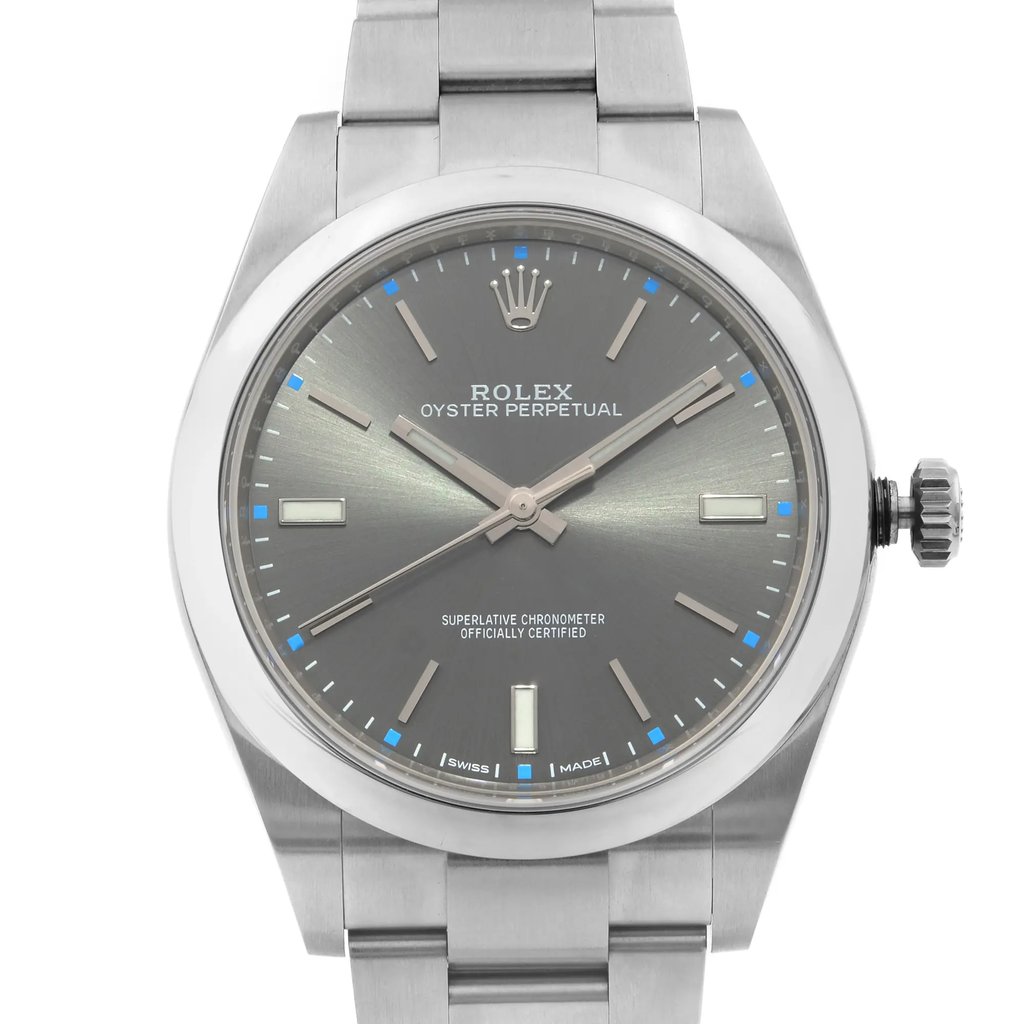 Up Close Front Facing Picture Of Rolex 114300 Stainless Steel Watch Pre Owned Condition
