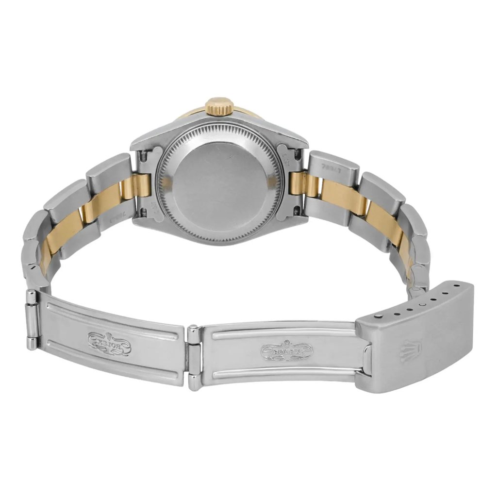 Back View Of Screwback Back Case And Open Stainless Steel,Yellow Gold Band Of Rolex  69163 Watch Pre Owned Condition