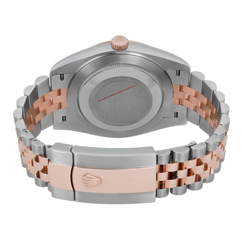 Back View Of Screwback Back Case And Closed Rose Gold,Stainless Steel Band Of Rolex 126301 Watch Pre Owned Condition