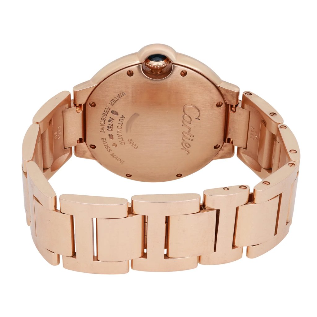 Back View Of Screwback Back Case And Closed Rose Gold Band Of Cartier W69004Z2 Watch Pre Owned Condition