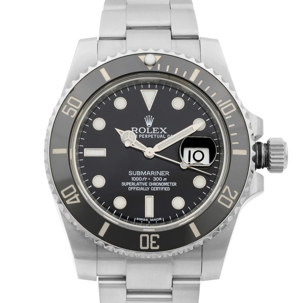 Up Close Front Facing Picture Of Rolex 116610LN Stainless Steel Watch Pre Owned Condition