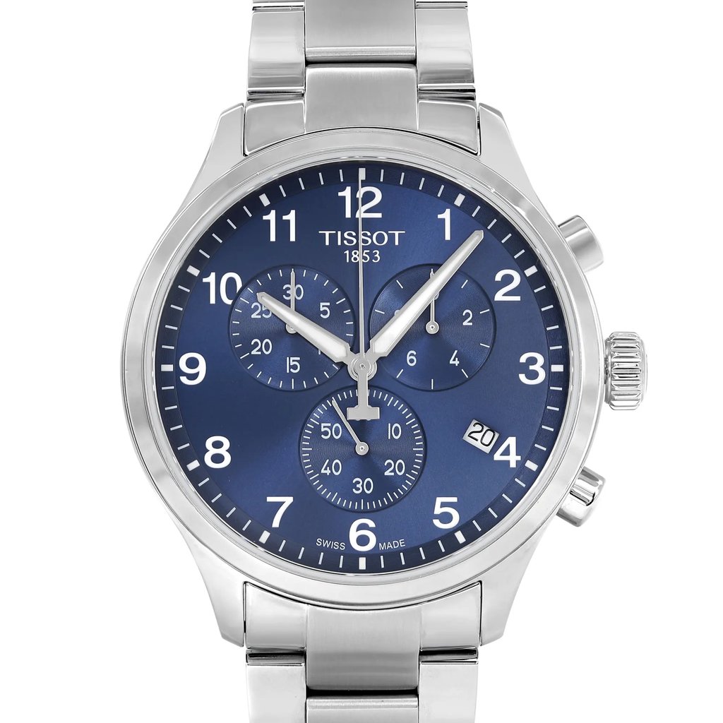 Up Close Front Facing Picture Of Tissot T116.617.11.047.01 Stainless Steel Watch Display Model Condition