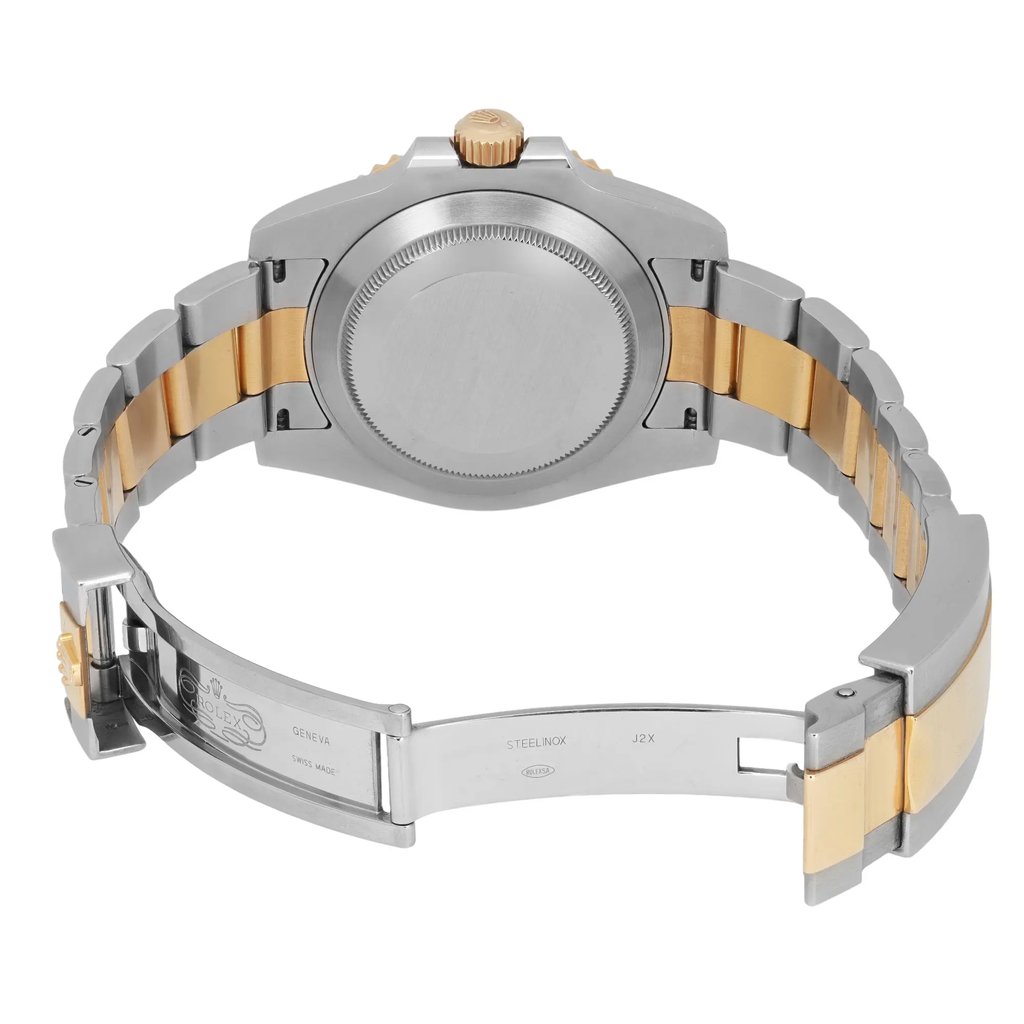 Back View Of Solid Back Case And Open Stainless Steel,Yellow Gold Band Of Rolex 116613LB Watch Pre Owned Condition