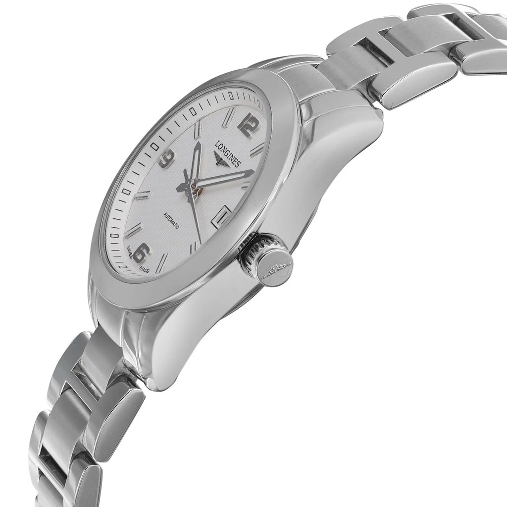 View Of Crown Facing Side Of Longines L2.285.4.76.6 Stainless Steel Watch Display Model Condition