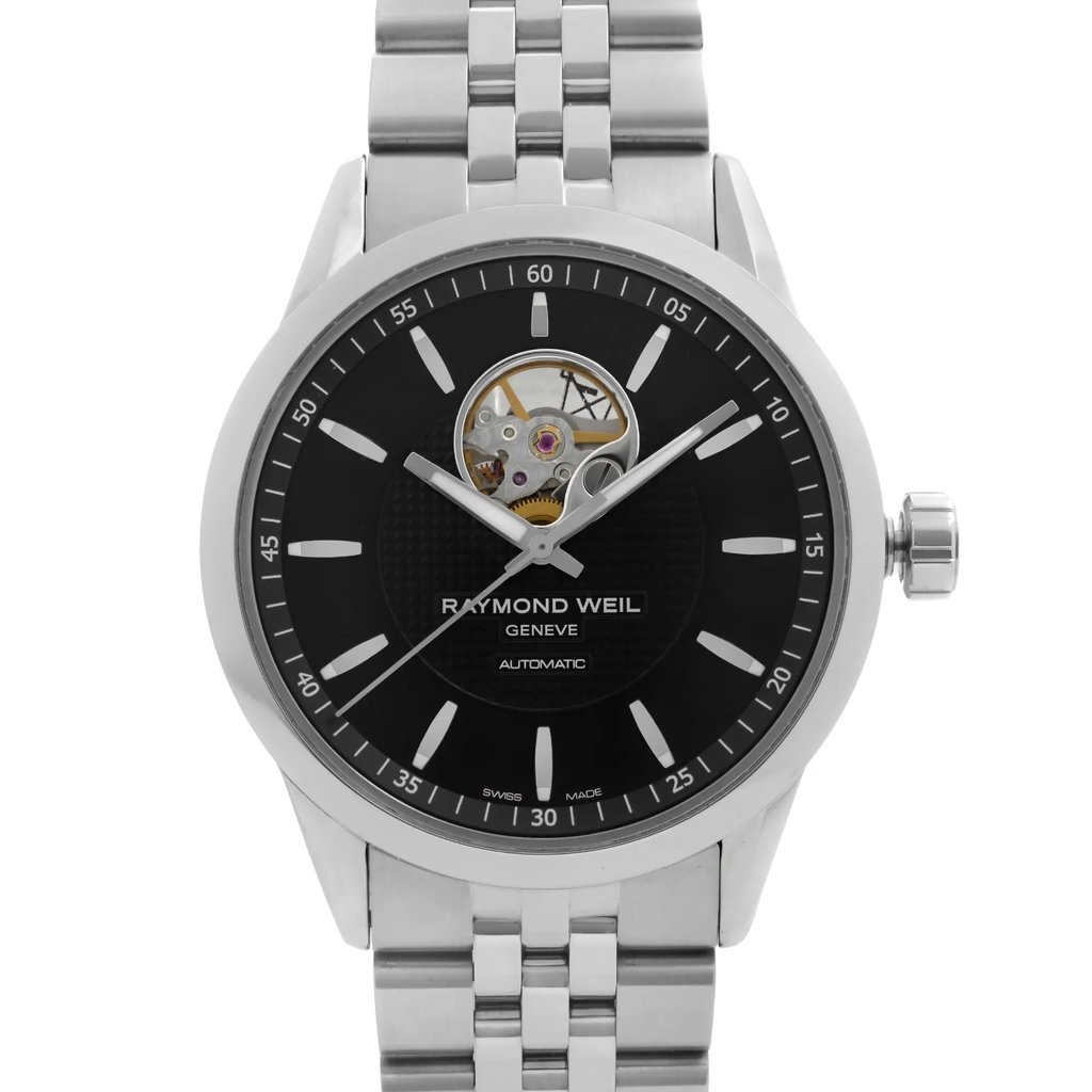 Up Close Front Facing Picture Of RAYMOND WEIL 2710-ST-20021 Stainless Steel Watch New Condition