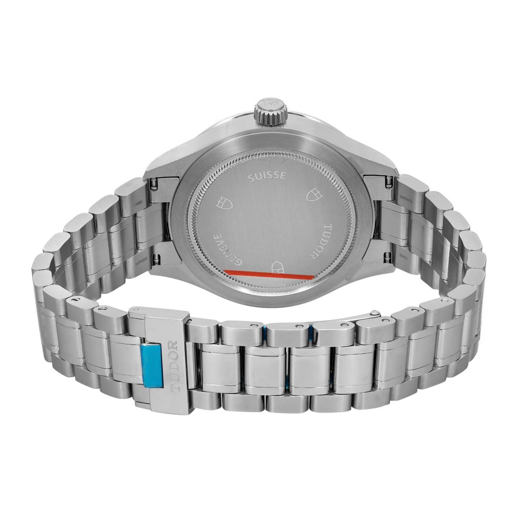 Back View Of Screwback Back Case And Closed Stainless Steel Band Of TUDOR 12500-0001 Watch Unworn Condition