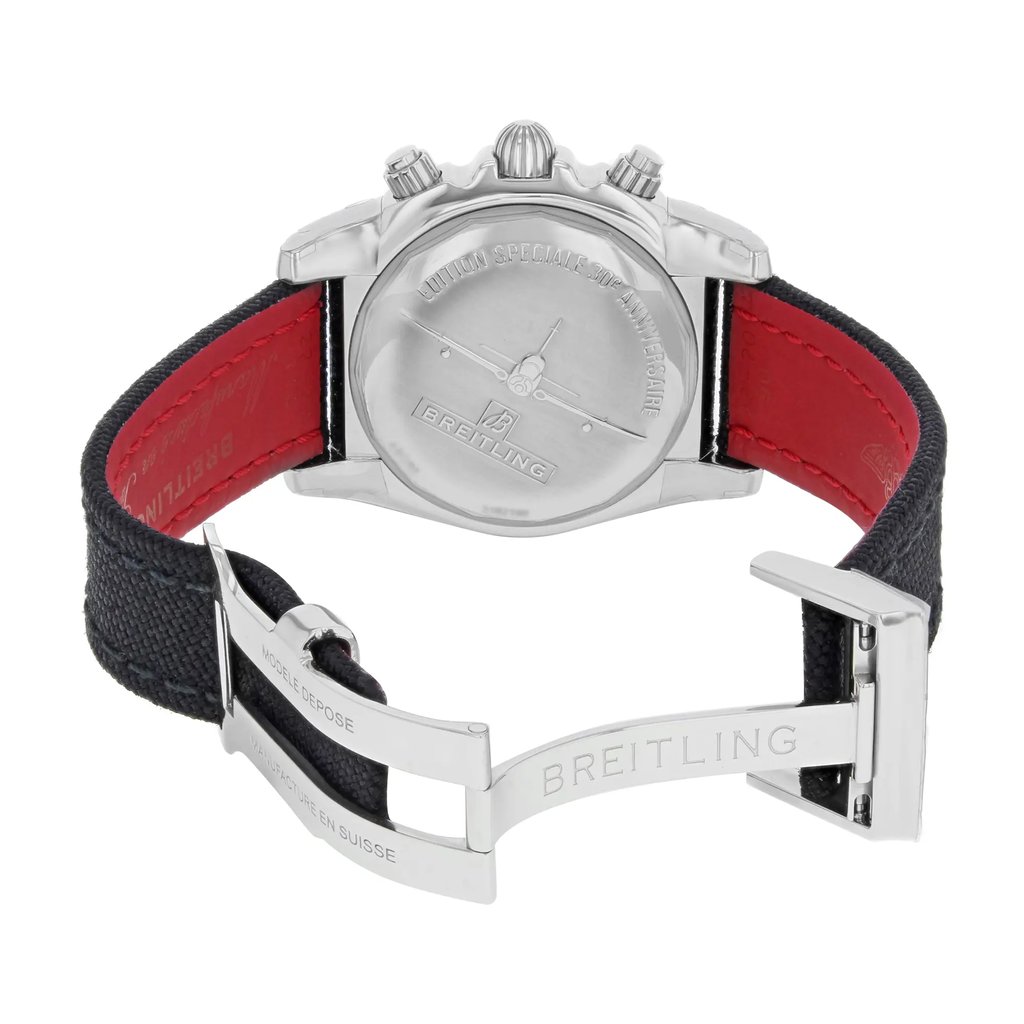 Back View Of Solid Back Case And Open Fabric/Canvas Band Of Breitling AB01154G/BD13-1FD Watch Unworn Condition