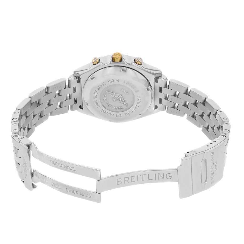 Back View Of {Caseback} Back Case And Open Stainless Steel Band Of Breitling B13050.1 Watch Pre Owned Condition