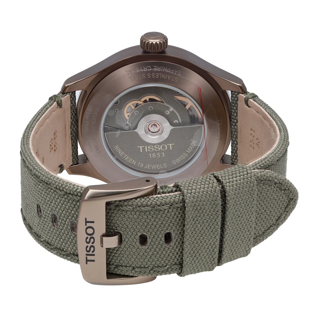 Back View Of Exhibition Back Case And Closed Nylon Band Of Tissot T116.407.37.091.00 Watch New With Defects Condition