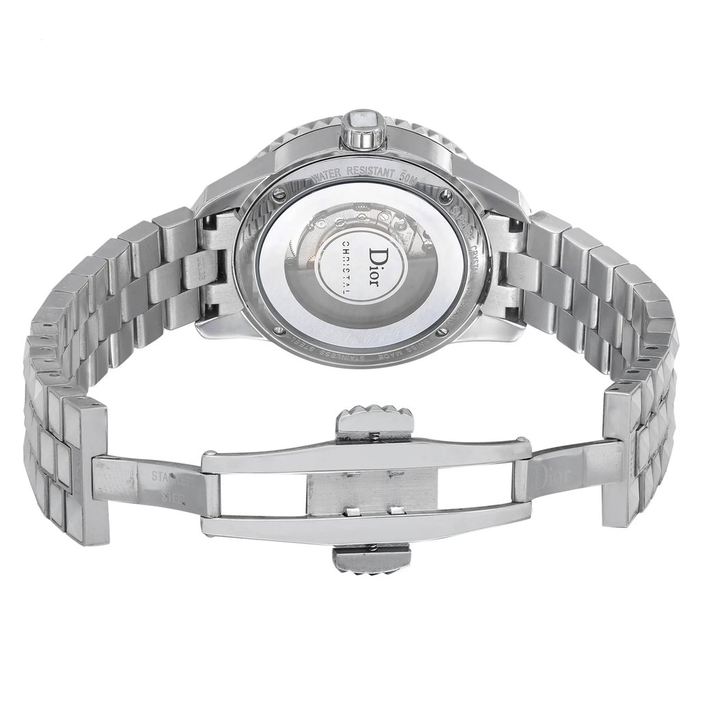 Back View Of Exhibition Back Case And Open Ceramic,Stainless Steel Band Of Dior CD113512M001 Watch Pre Owned Condition